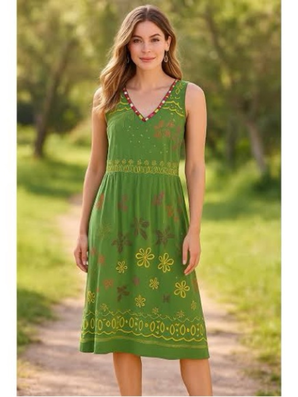 Sundance Kelly Green Floral Embroidered Boho Hippie Midi Dress Size 4
